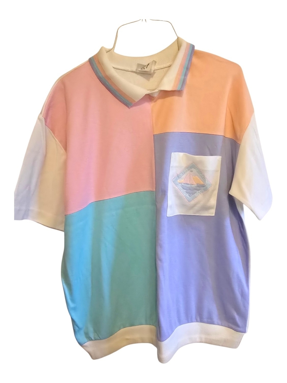 Vintage Jantzen Pastel Colorblock Sailboat Polo Shirt